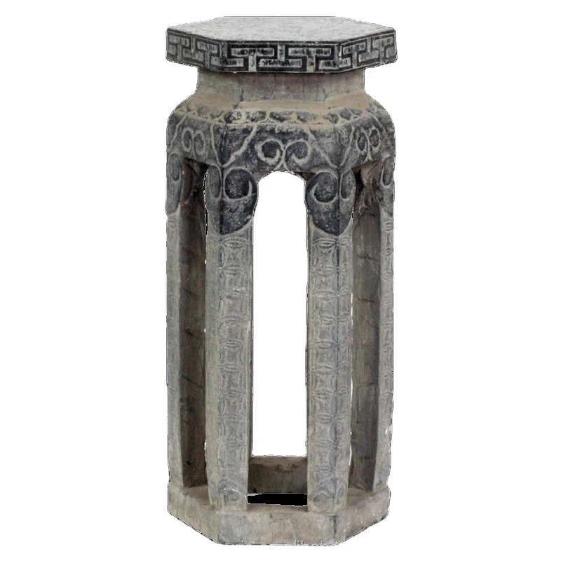 

Antique Asian design stone stand, natural stone carved flower stand