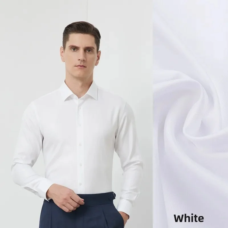ACOMOSON Top Quality EU US Free Iron Long Sleeve Shirt Men Business Casual Formal Wear Silk Blend Anti-Wrinkle Office Shirt