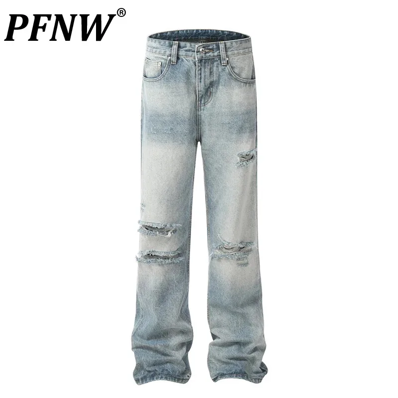 

PFNW Men Ripped Jeans Worn-out Hole Design Loose Wide Leg Denim Pants Vintage Menwear 2024 Summer Fashion Male Clothing 28W3822