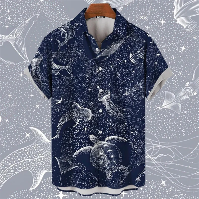 2025 Men's Shirt Hawaiian Marine Animal Print Top 2025 New Summer Whale Pattern Short Sleeved Top Camisas Estampadas