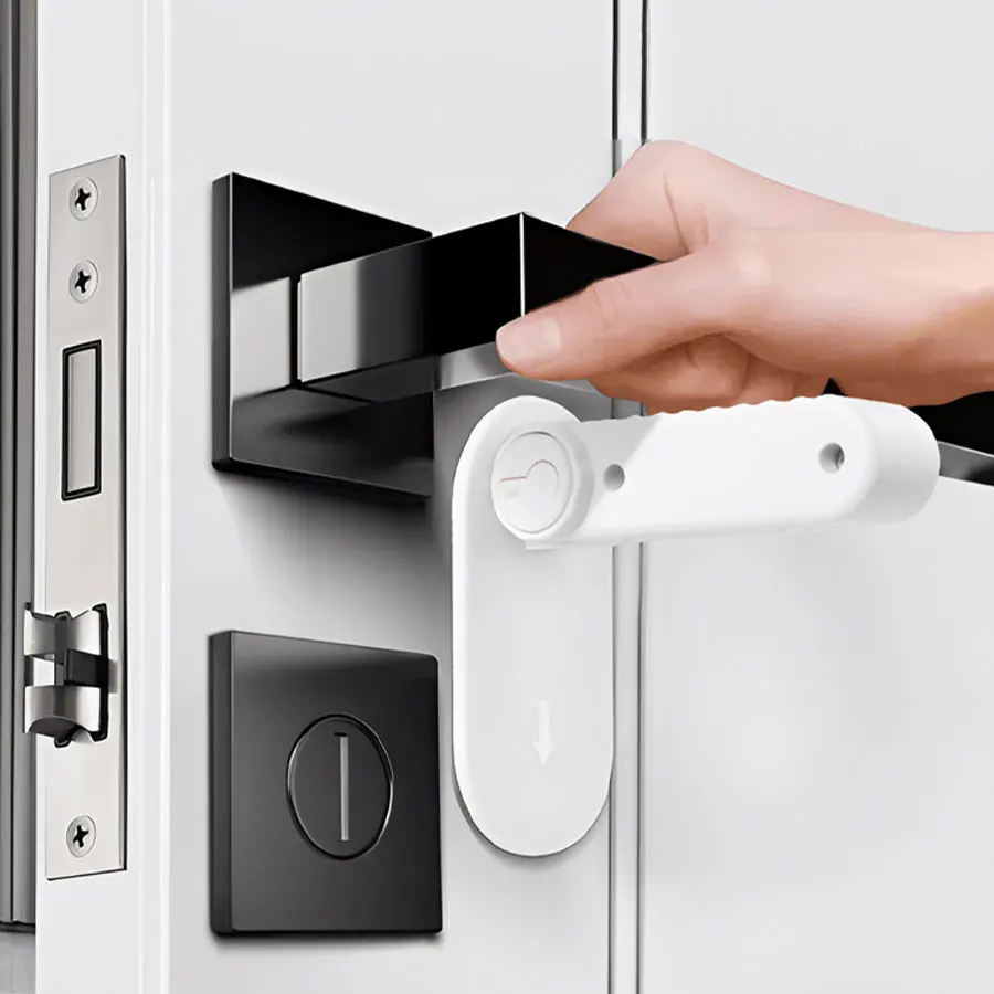 Baby Safety Lock Non Perforated Door Rod Lock Universal Anti Opening Handle Hidden Button Buckle Safety Lock