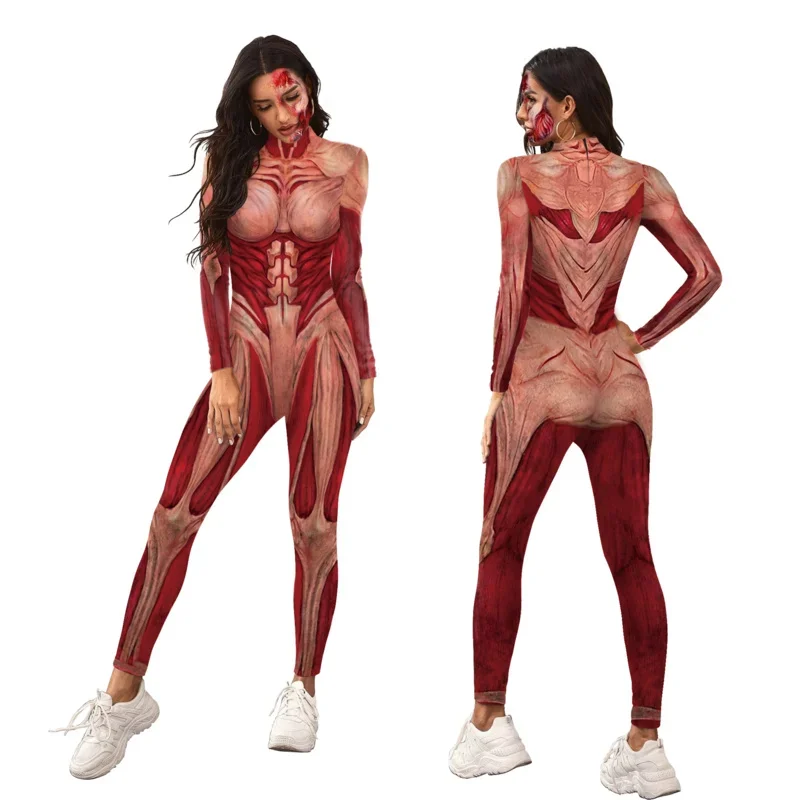 Coslan-Disfraz de ataque a los Titanes para mujer, monos para fiesta de Halloween, Catsuit de esqueleto, traje muscular de Annie Leonhart