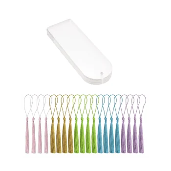 Blank Clear Acrylic Bookmarks 20Pcs Rectangle Craft Transparent Acrylic Book Markers with 20Pcs Small Bookmark Tassels