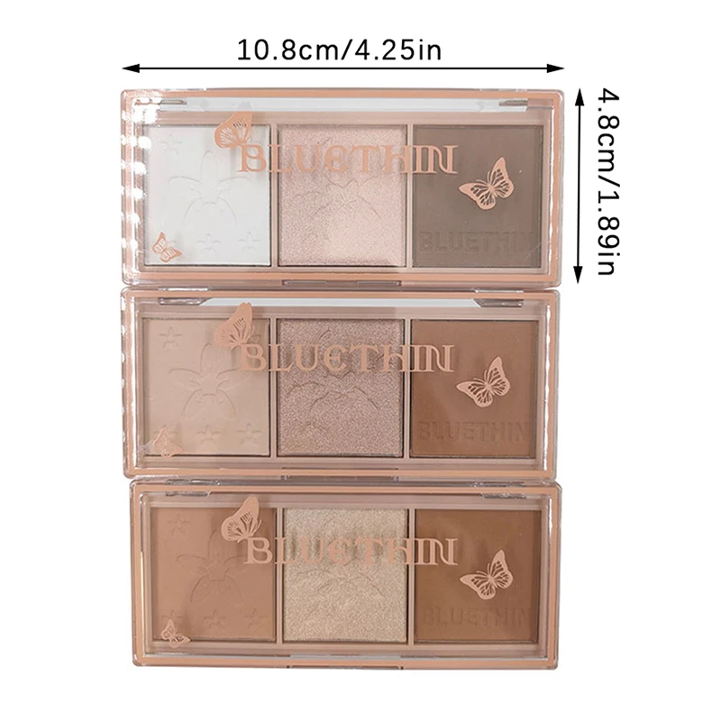 Paleta de reflejos de tres colores para cara, sombra mate, brillo duradero, ilumina el contorno, polvo brillante, cosméticos para la nariz 3D, herramientas de maquillaje