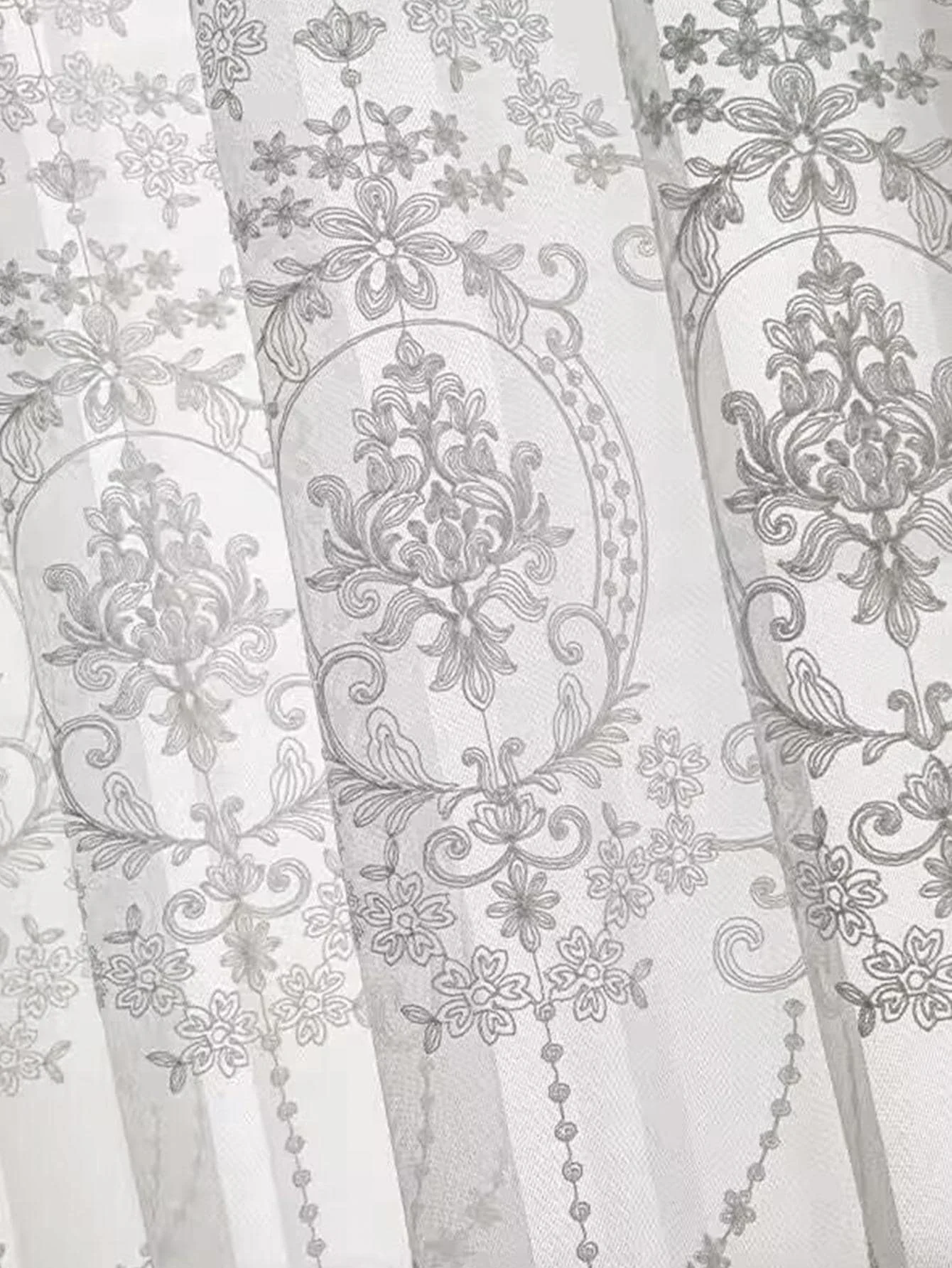 Sheer Curtains White Embroidered Floral Voile Drapes for Living room, Bedroom