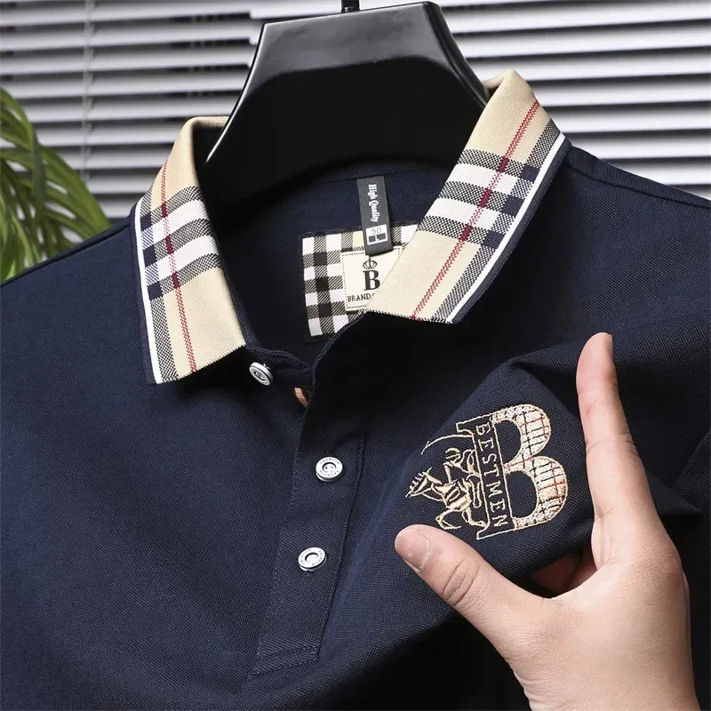 High End Brand Light Luxury Embroidered POLO Shirt Short Sleeved Lapel Men\'s Summer Fashion Breathable Golf Casual Top T-shirt