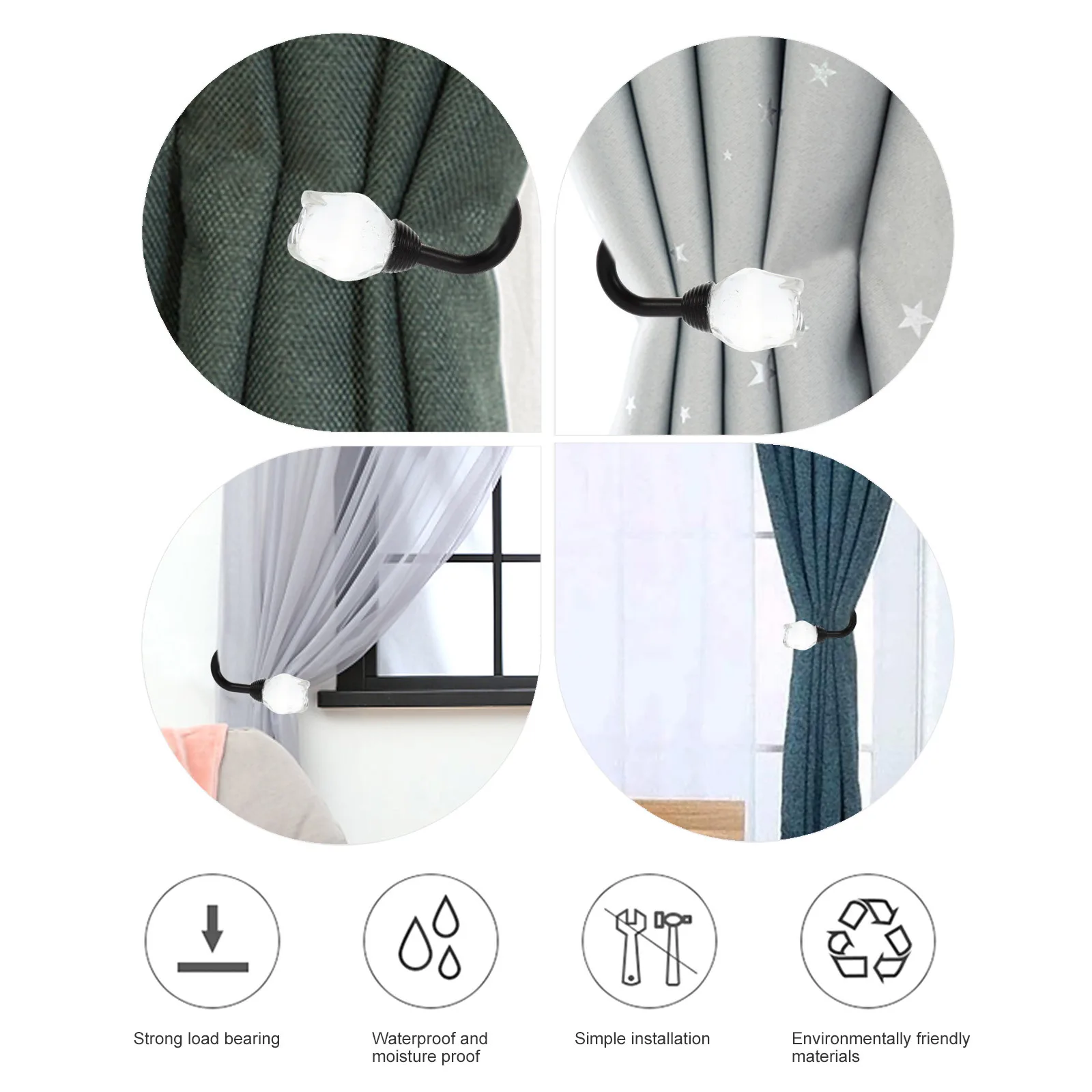 

1Pair Alloy Curtain Hooks Elegant Crystal Decorative Pothooks Home Curtain Tieback Accessories Alloy Hooks