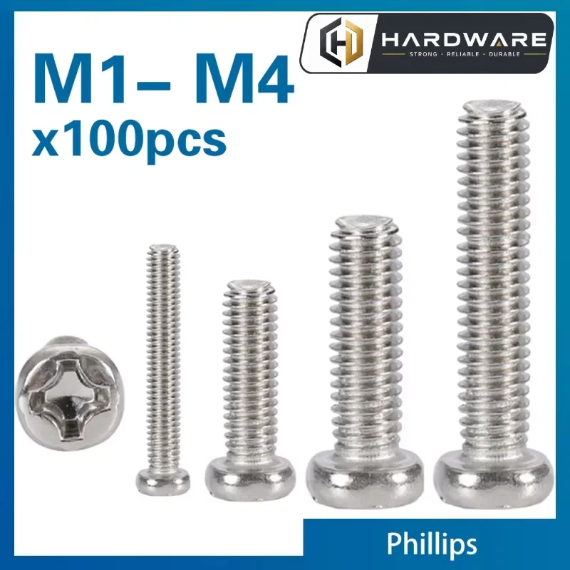 100pcs/lot Recessed Bm Pan Screws Nickel Plated Carbon Steel M2 M2.5 M3 M4 Phillips Machine Scree Grade 4.8 Din7985