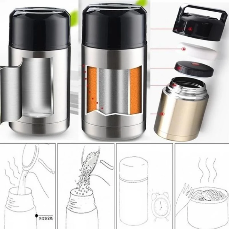 Large Capacity 800ML/1000ML Thermos Lunch Box Portable Stainless Steel Food Soup Containers Vacuum Flasks Thermoses Cup