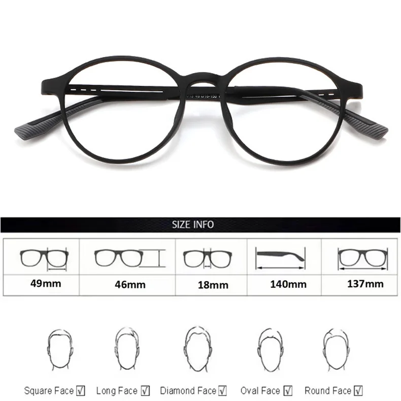 KOCOLIOR Neue Gummi Titan Anti Blau Licht Lesebrille Angepasst Optische Runde Rahmen Presbyopie Brille für Männer und Frauen – Detail 2