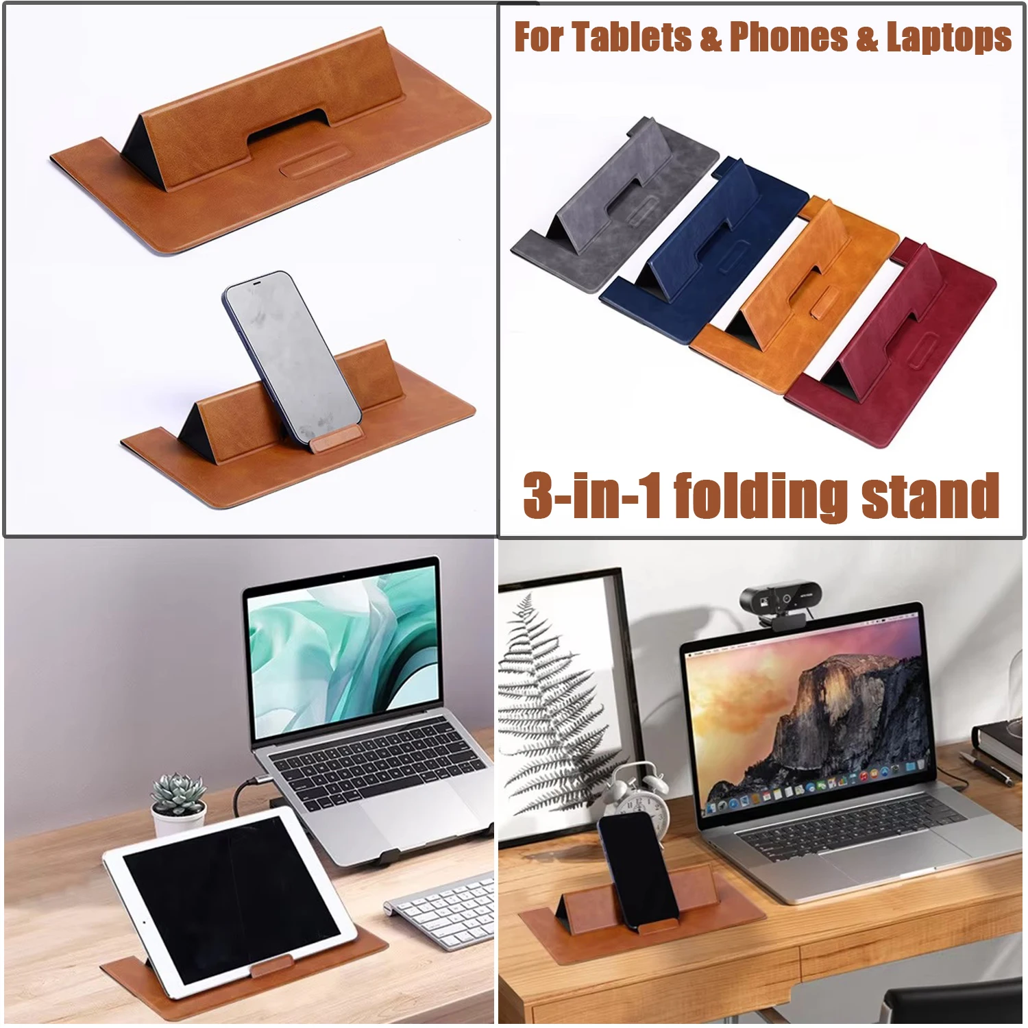 Desktop Phone Stand Super Thin Easy Carrying Folding PU Leather Laptop Stand Heat Dissipation Tablet Phone Support Holder Riser