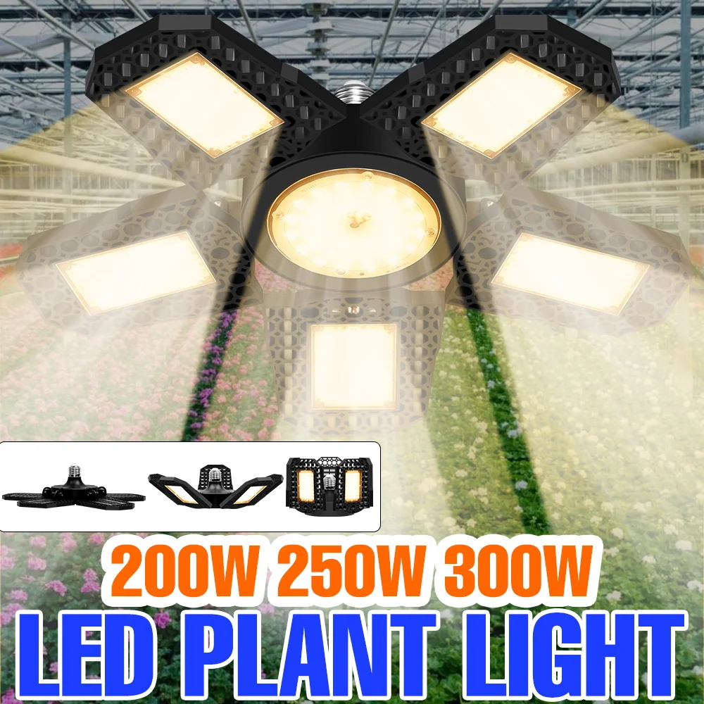 

Светодиодная лампа для растений 300 Вт E27, полный спектр, складная, для гидропоники, теплиц, выращивания овощей и растений в помещении