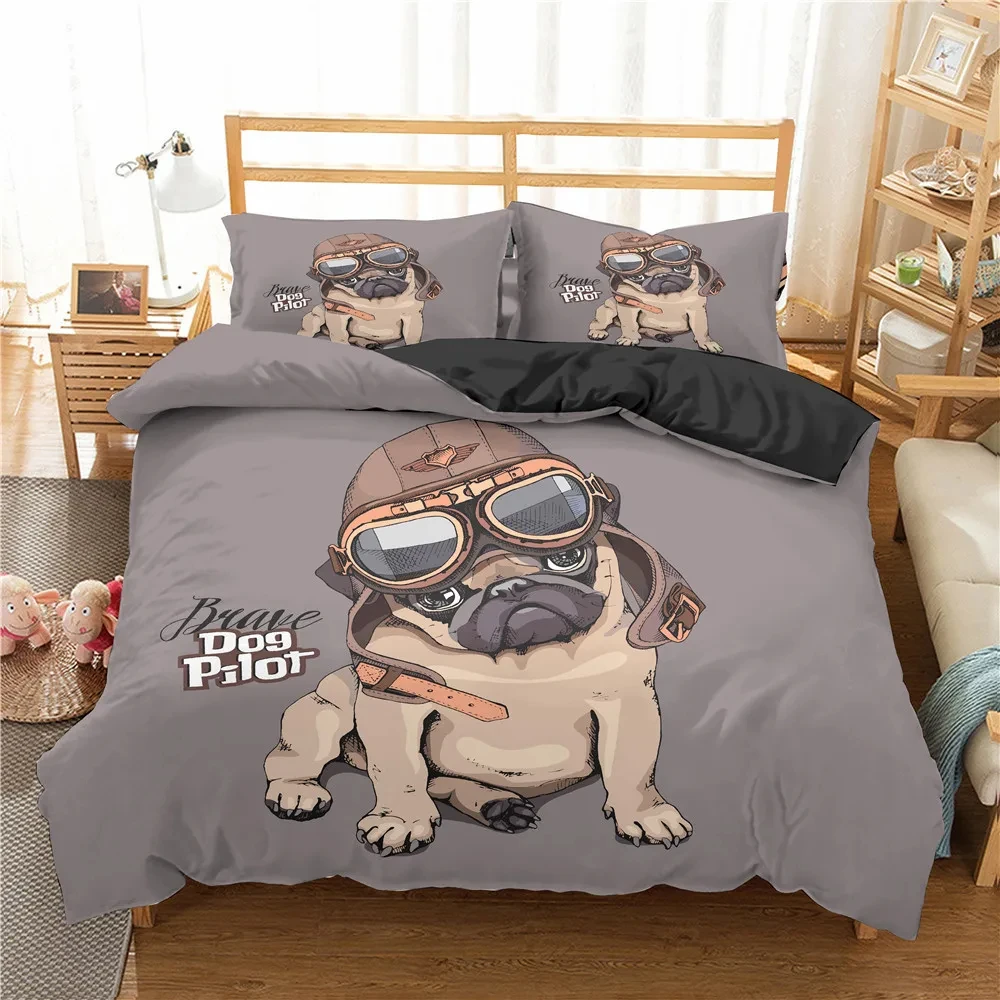 Dog Print Bedding Set Pug Retriever Corgi Dog Duvet Cover Microfiber Cute Pet Animal Queen Quilt Cover for Girls Boys Kids Room