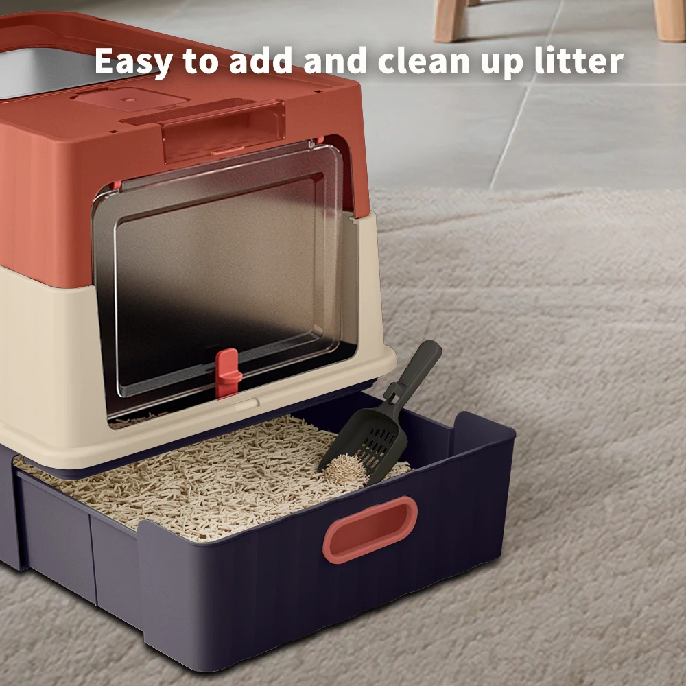 Large Cat Litter Box With Pull-Out Drawer, Fully Covered Cat Toilet For Privacy & Odor Control, Front Entry & Top Exit, Leak-Resistant And Easy-Clean Tray, Large Kitty Litter Box With Scoop, Ideal For Multi- Cats Homes Daily Use