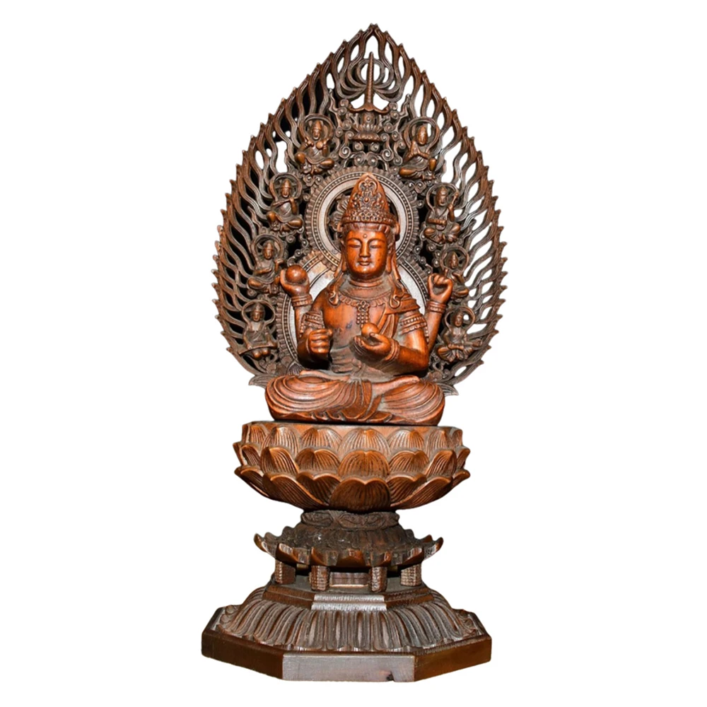 Statue en bois Vintage sculptée Sculpture Figurine Kwan Yin quatre armés bouddhiste Bodhisattva Compassion sagesse bénédiction paix miséricorde