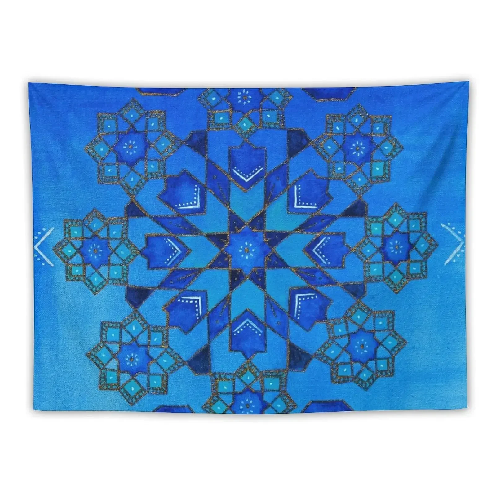 Blue moroccan tiles Tapestry Aesthetic Decoration Room Decor Korean Style Tapestry