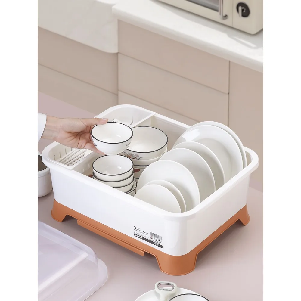 Large household crockery storage box kitchen drain basin cupboard with lid cutlery bowl rack shelf for putting dishes storage bo