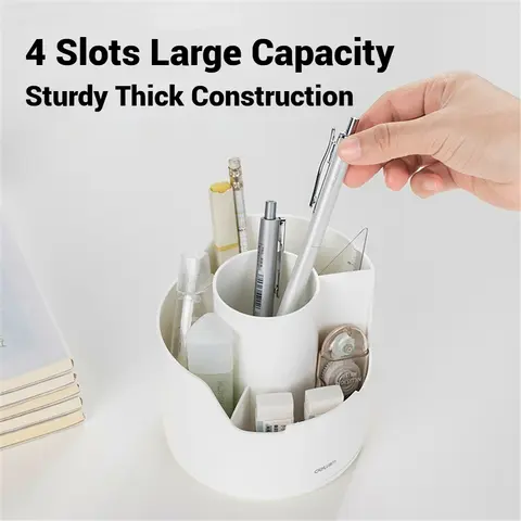 Deli Desk Pencil Pen Holder, 4 Slots 360-Degree Spinning Organizers, Desktop Storage Stationery Supplies for Office&School