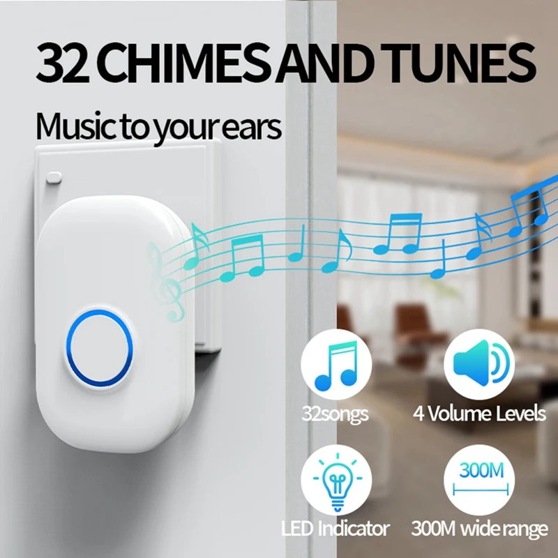 24-Hour Delivery Waterproof Wireless Doorbell Home Welcome Smart Home Door Bell Remote Smart Bell Chime