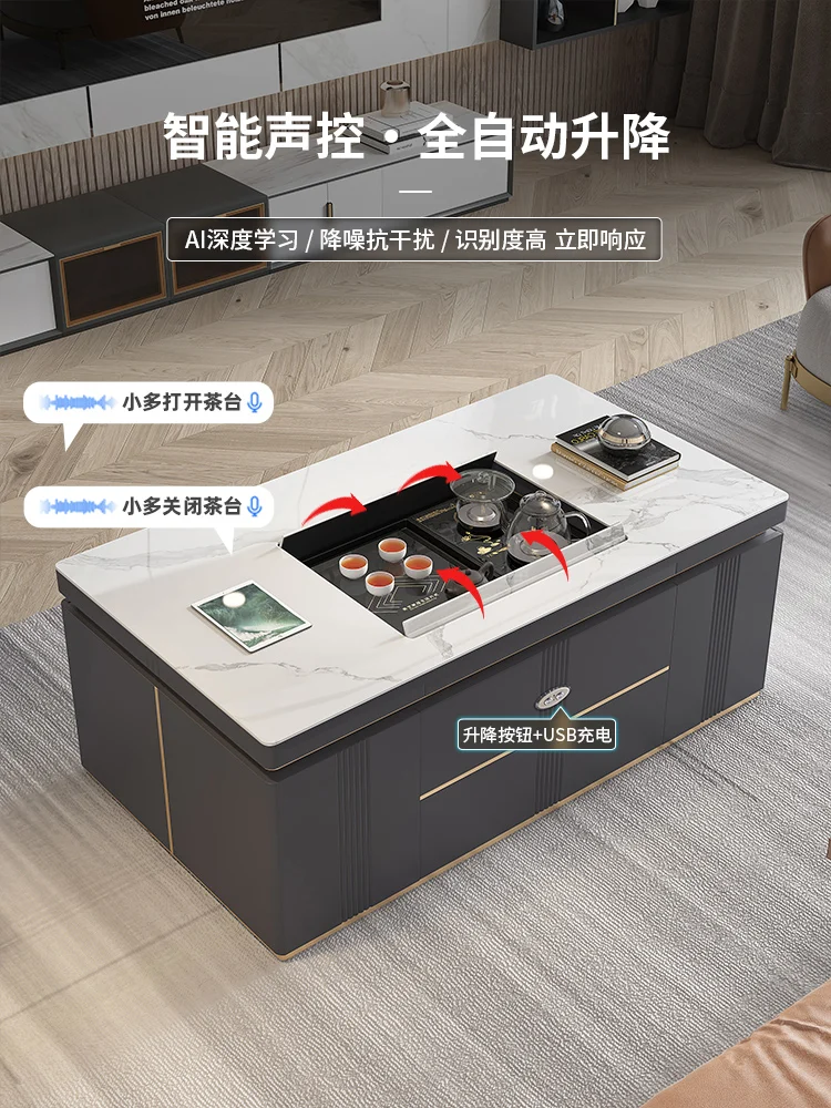 

Rock electric multifunctional lifting coffee table luxury modern tea intelligent kungfu tea table integrated household small apa