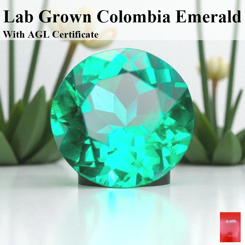 

Lab Grown Colombian Emerald Stone Round Cut Available Hydrothermal Hand-cutting Selectable AGL Certificate For Jewelry Making