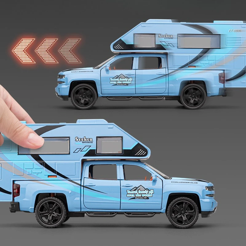 Voiture de Camping tout-terrain 1:32, Simulation de véhicule en alliage métallique moulé sous pression, modèle de voiture, son et lumière, Collection de jouets pour enfants, cadeaux