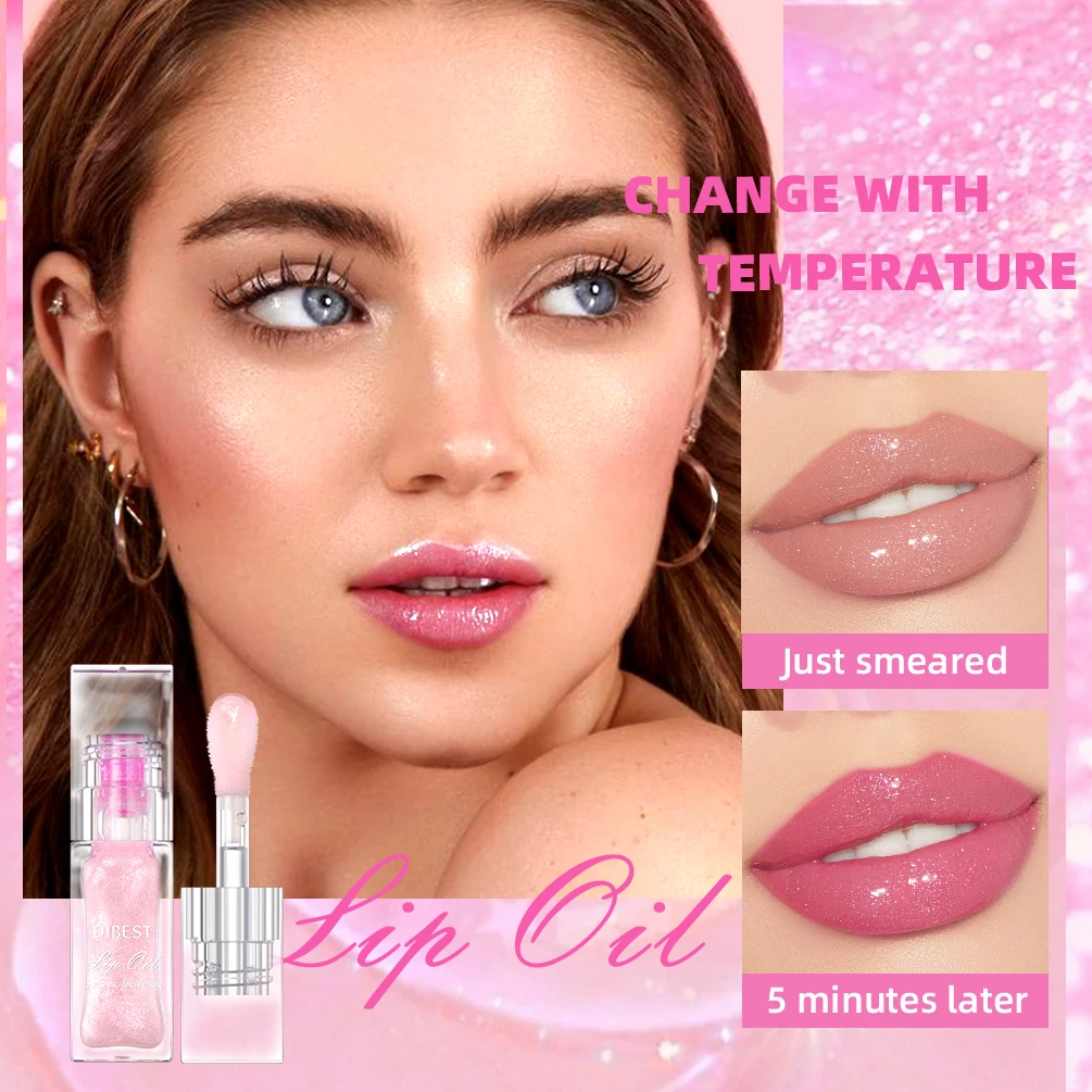 QIBEST Color Change Lip Oil Natural Moisturizer Long-lasting Lip Plumper Gloss Temperature Change Color Lipgloss Lip Care Makeup