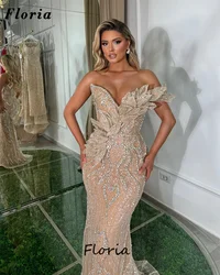 Sparkly Champagne Sequins Cocktail Dress New Customized Beading Mermaid Prom Party Dress For Women Robes De Soiree Evening Dress