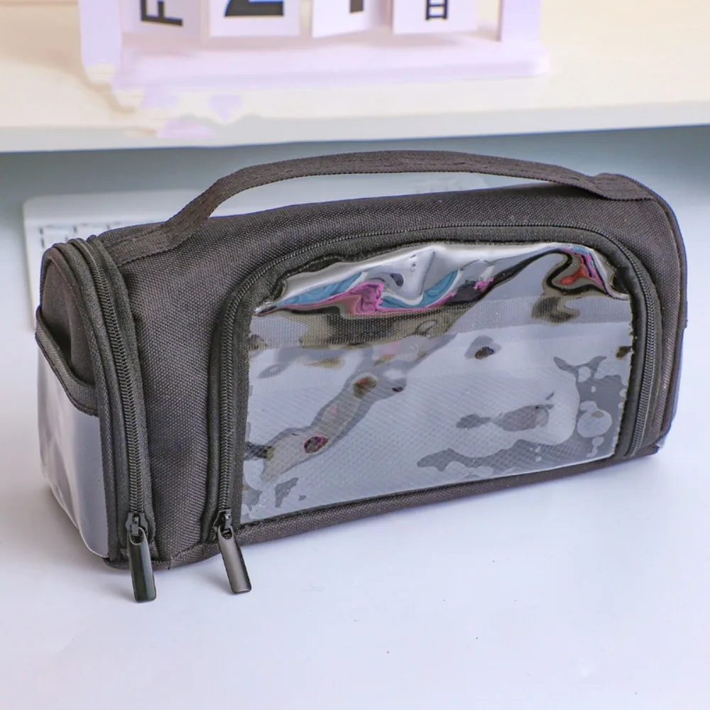 

Canvas Transparent Pencil Case Organizer Dirt Resistant Large Capacity Pencil Bag Korean Style Multi-functional