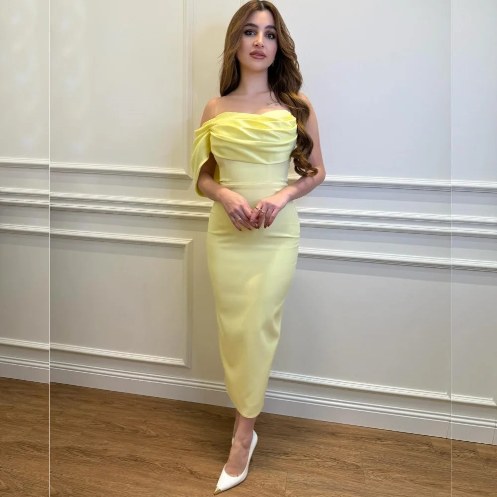 

Customized Chinese Style Jersey Pleat Straight Off-the-shoulder Midi Dresses Bespoke Occasion Fashion Sexy