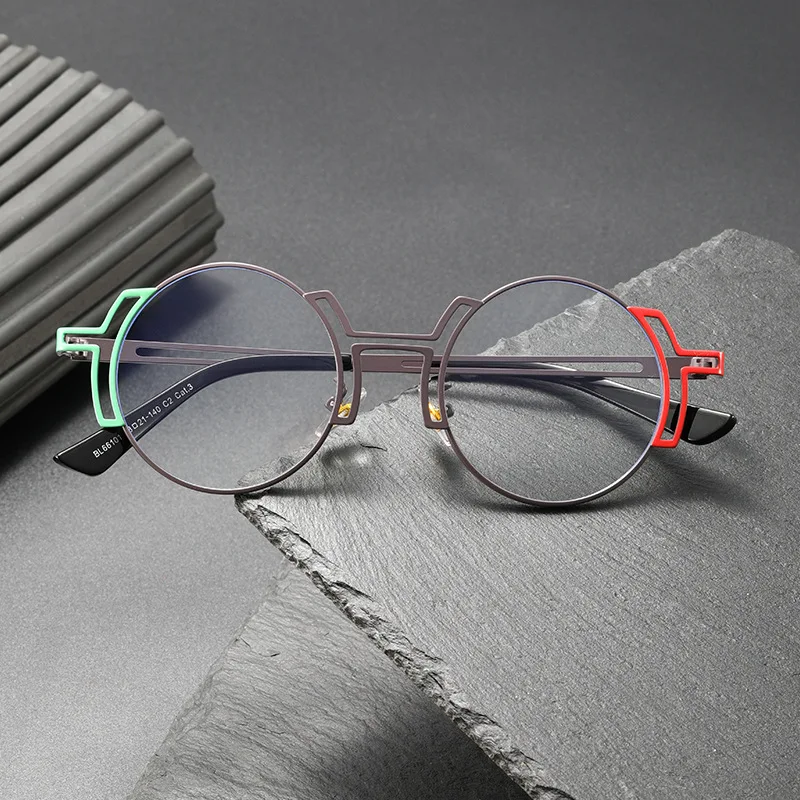 جديد ريترو جولة الجوف المعادن البصريات وصفة طبية نظارات المرأة العصرية وهمية نظارات مكافحة الضوء الأزرق قصر النظر النظارات #4