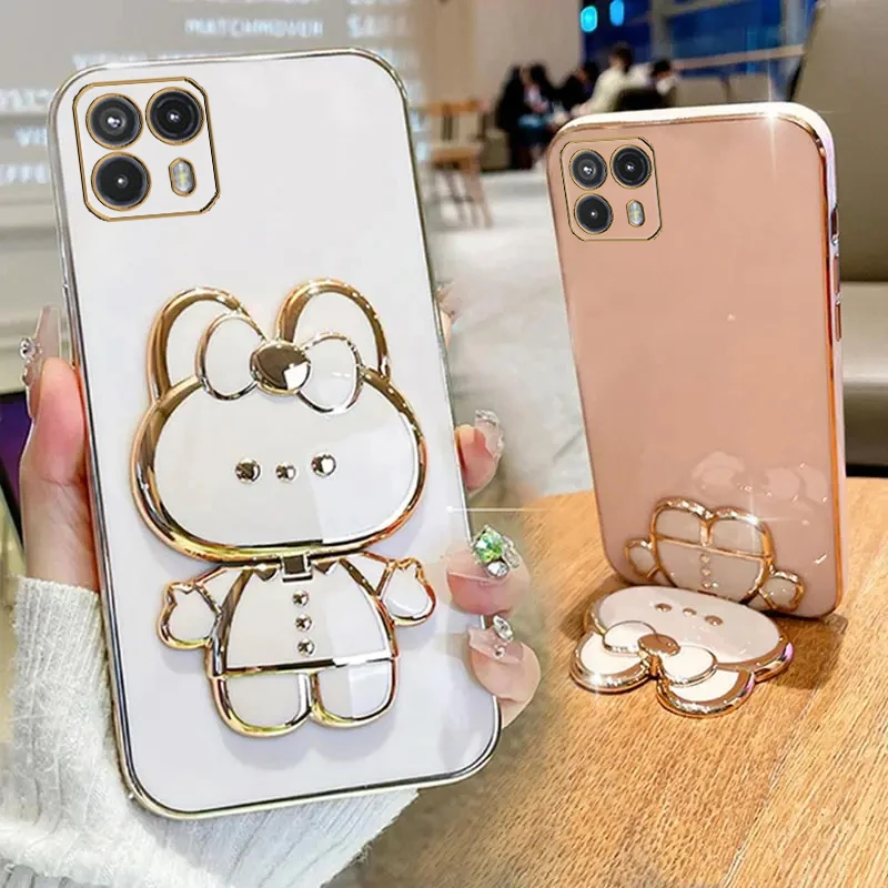 MotoG50 Cute Rabbit Makeup Mirror Phone Holder Case On For Motorola Moto G50 5G G 50 MotorolaG50 5g Luxury Girl Woman Used Cover