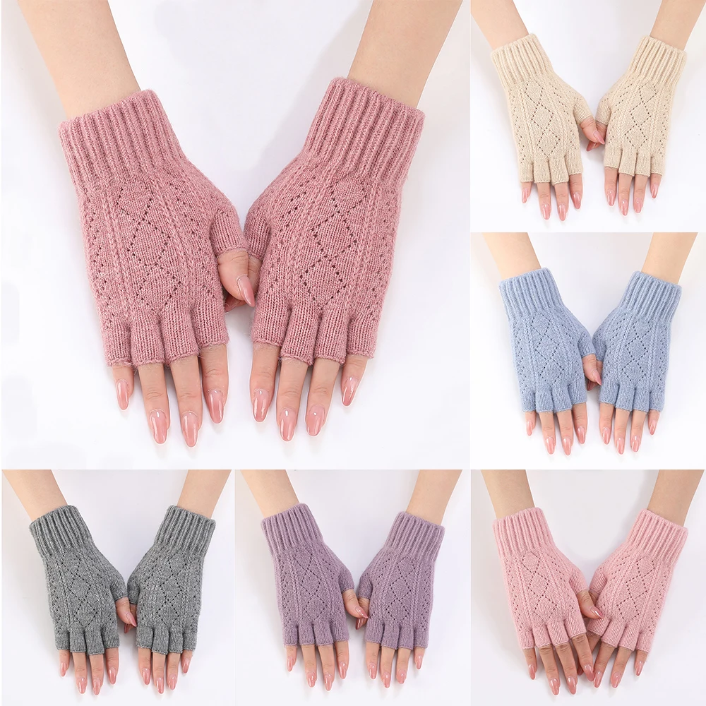 

Fashion Stretch Work Gloves For Women Men Winter Warm Half Finger Gloves Solid Color Knit Mittens Outdoor Cycling Gloves