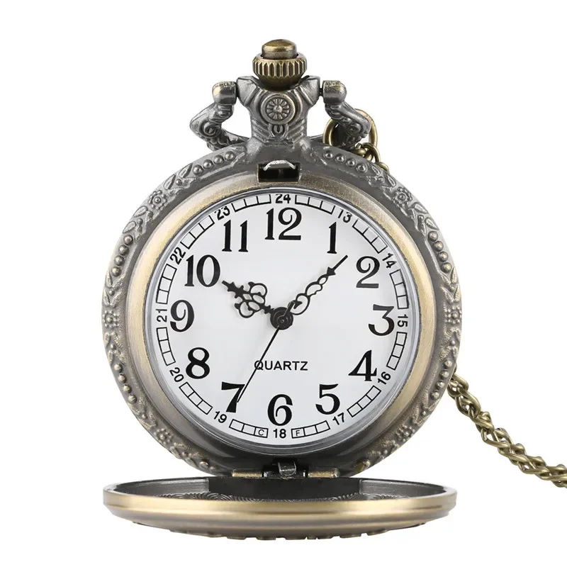 Vintage Pocket Watch for Men Women Arabic Numerals Quartz Analog Watches with Chain Marathon Design Collectable Timepiece Reloj