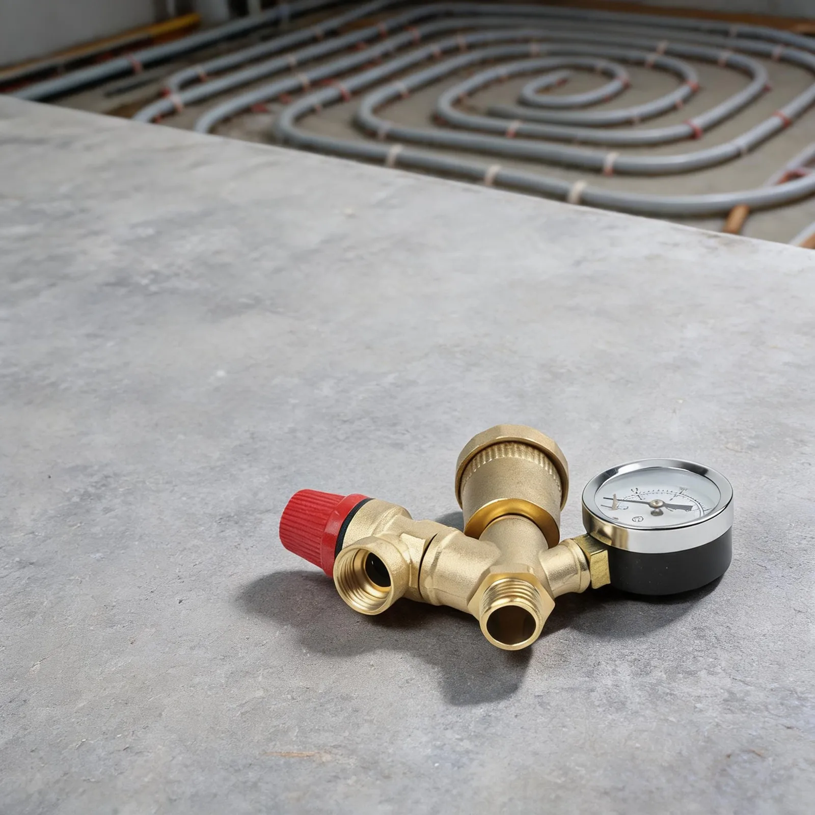 

Boiler Safety Group DN 25 with Brass Valve Pressure Gauge and Quick Bleeder Supporting Overpressure Safety in Heating Systems