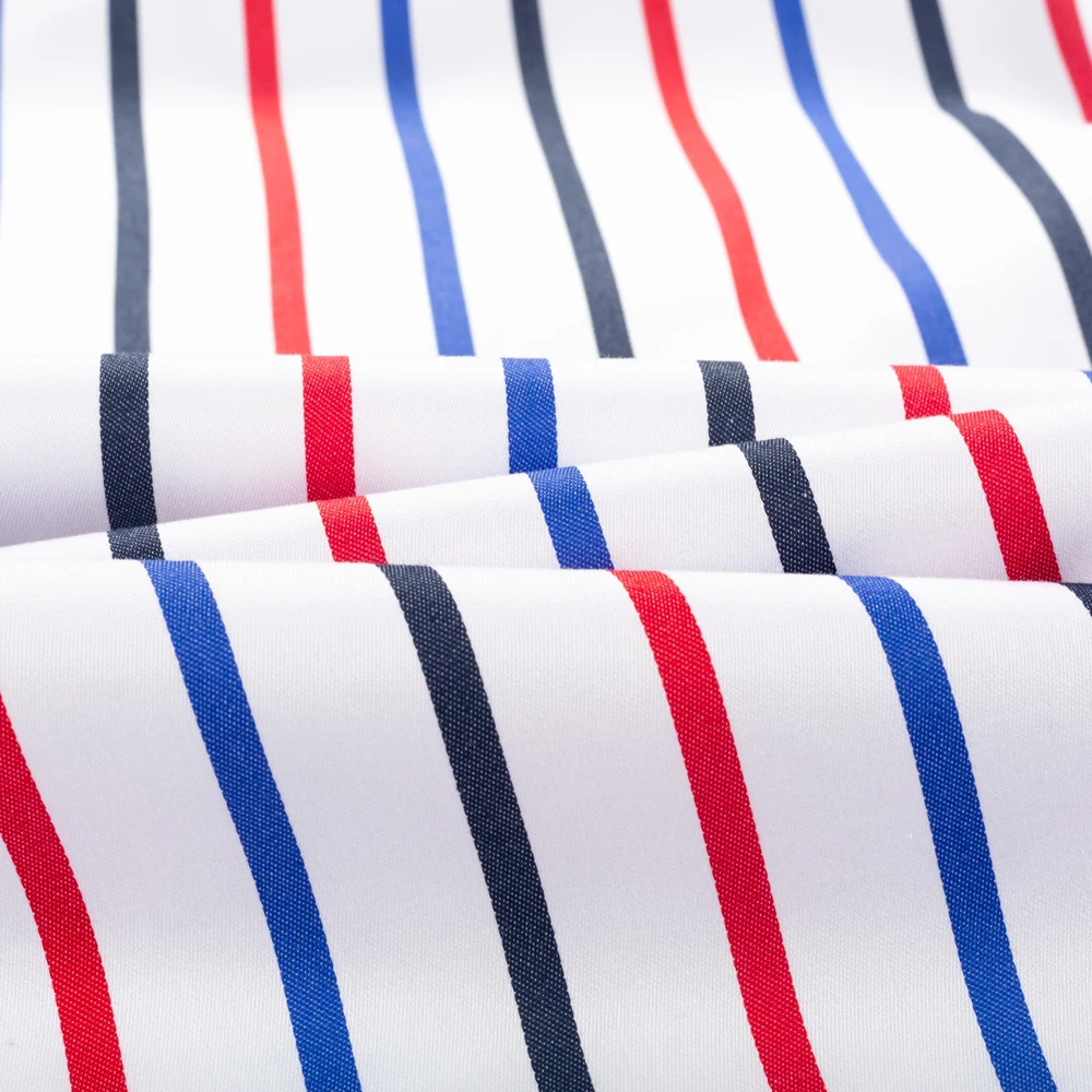 Camisa masculina de algodão puro, camisa social listrada resistente a rugas com manga comprida em bloqueio de cor para homens, camisa casual com