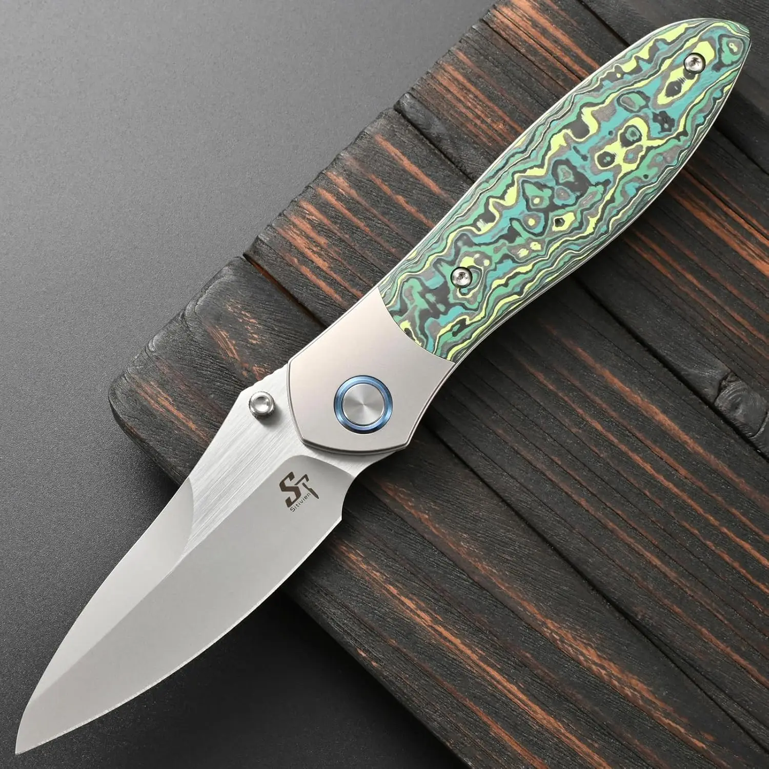 Sitivien ST273 Damascus/S90V Steel Blade Folding Knife Colorful G10 Handle EDC Pocket knifes for Outdoor Camping Collection