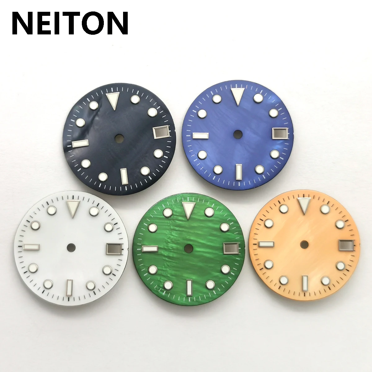 NEITON Sterile 28.5mm Shell Watch Dial Green Luminous Fit NH35 Movement l Black Blue Green White Yellow Watch Dial