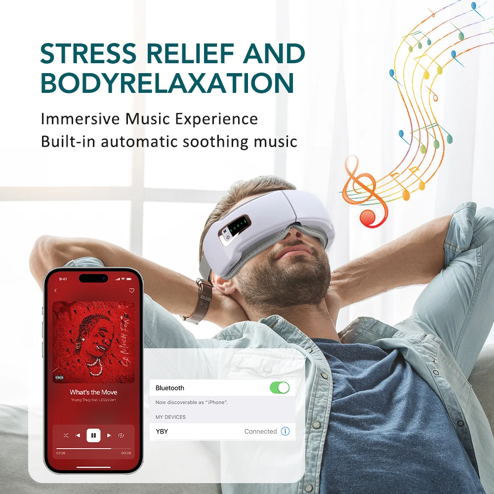 Foldable Eye Massager Hot Compress Vibration Airbag Pressure for Dry Eye Strain Relief Home Bluetooth Music Smart Eyemask Relax