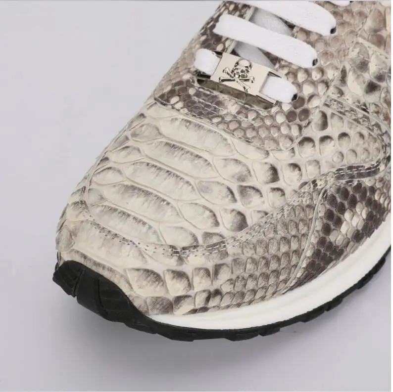 100% Genuine real python skin men shoe high end quality snake skin beige and grey color sport men shoe with cow lining free ship