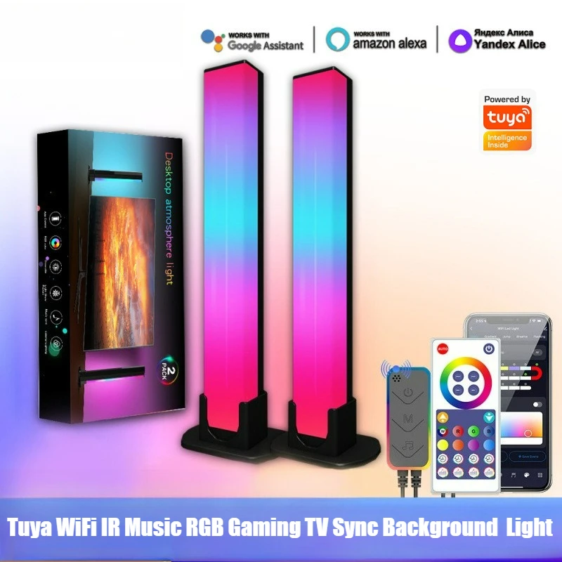 Tuya WiFi IR RGBIC Music Sync Light Bar, Smart Gaming TV Background Desktop Ambient Light, Voice Control LED Atmosphere Lamp