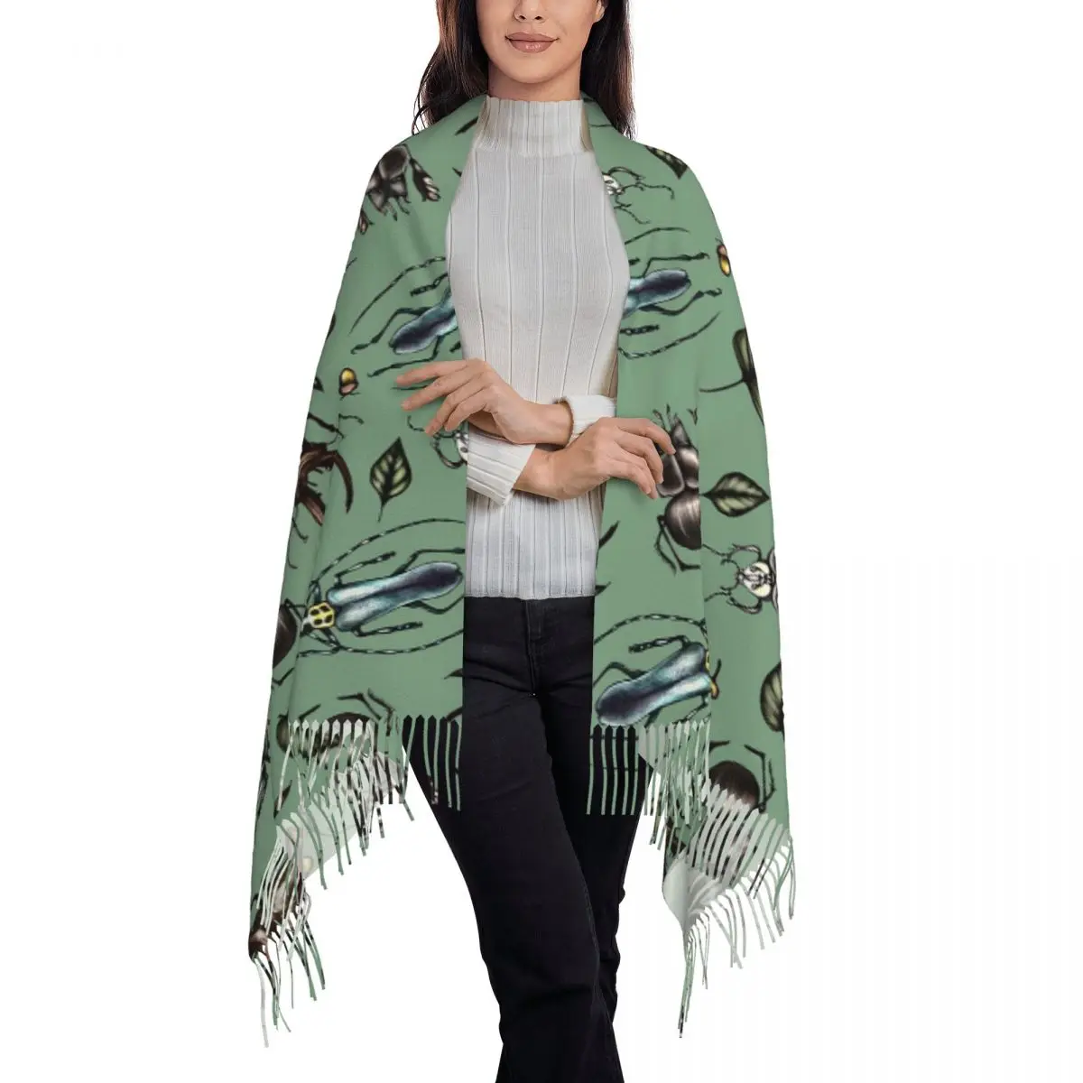 Colored Beetle Pattern Insect Collection Scarf Tassel Scarves for Women Soft Warm Shawls and Wraps Large Fall Winter Shawl Wrap