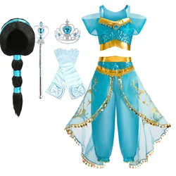 Girls Arabian Princess Costume Jasmine Dress for Carnival Children Aladdin Lamp Fancy Outfit Girl Birthday Party Clothes 2 Packs