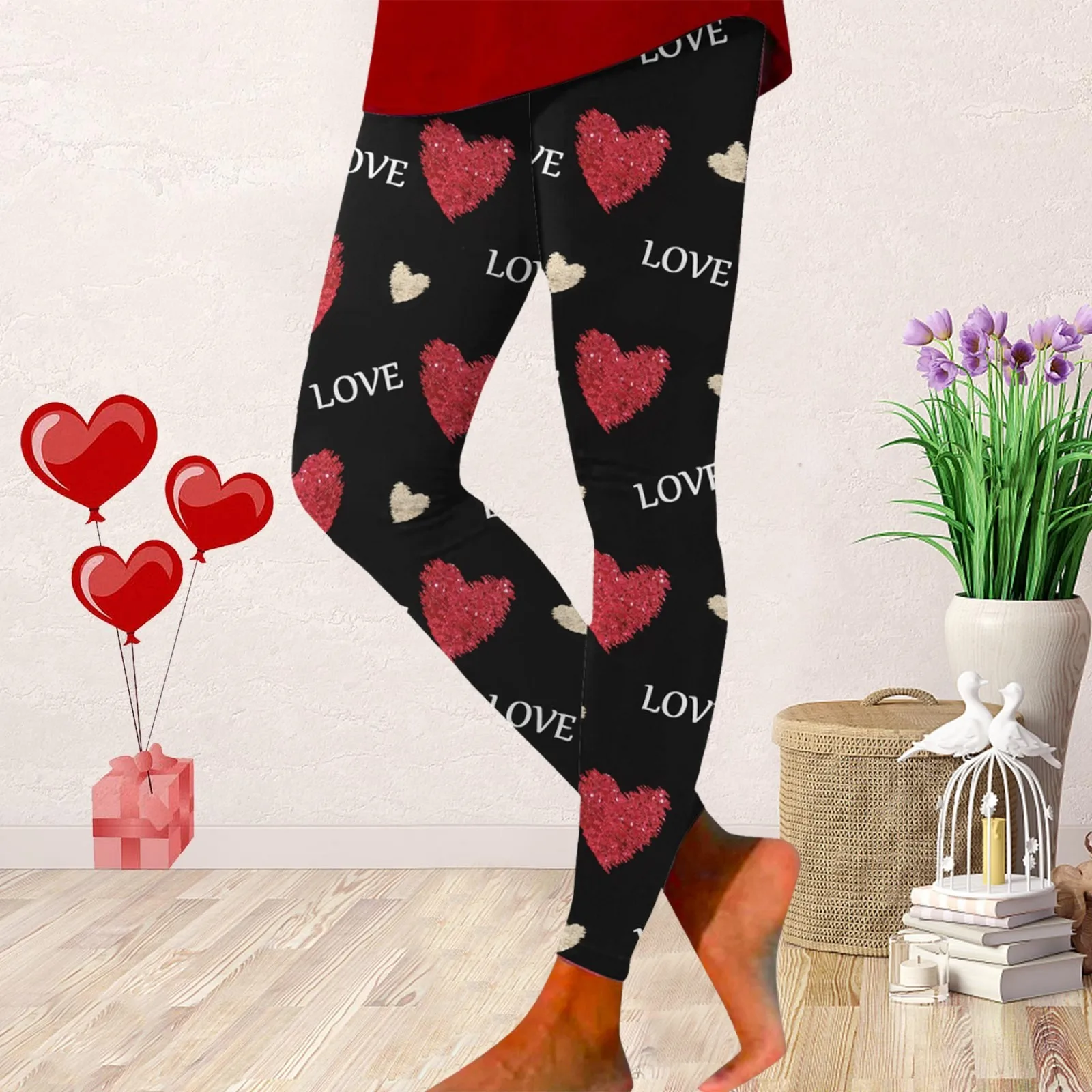 Women Legging Valentine's Day Sweet Print Stretchy Butt Lift Slim Tights Spring Autumn Underwear Pant Sports Elastic Trousers