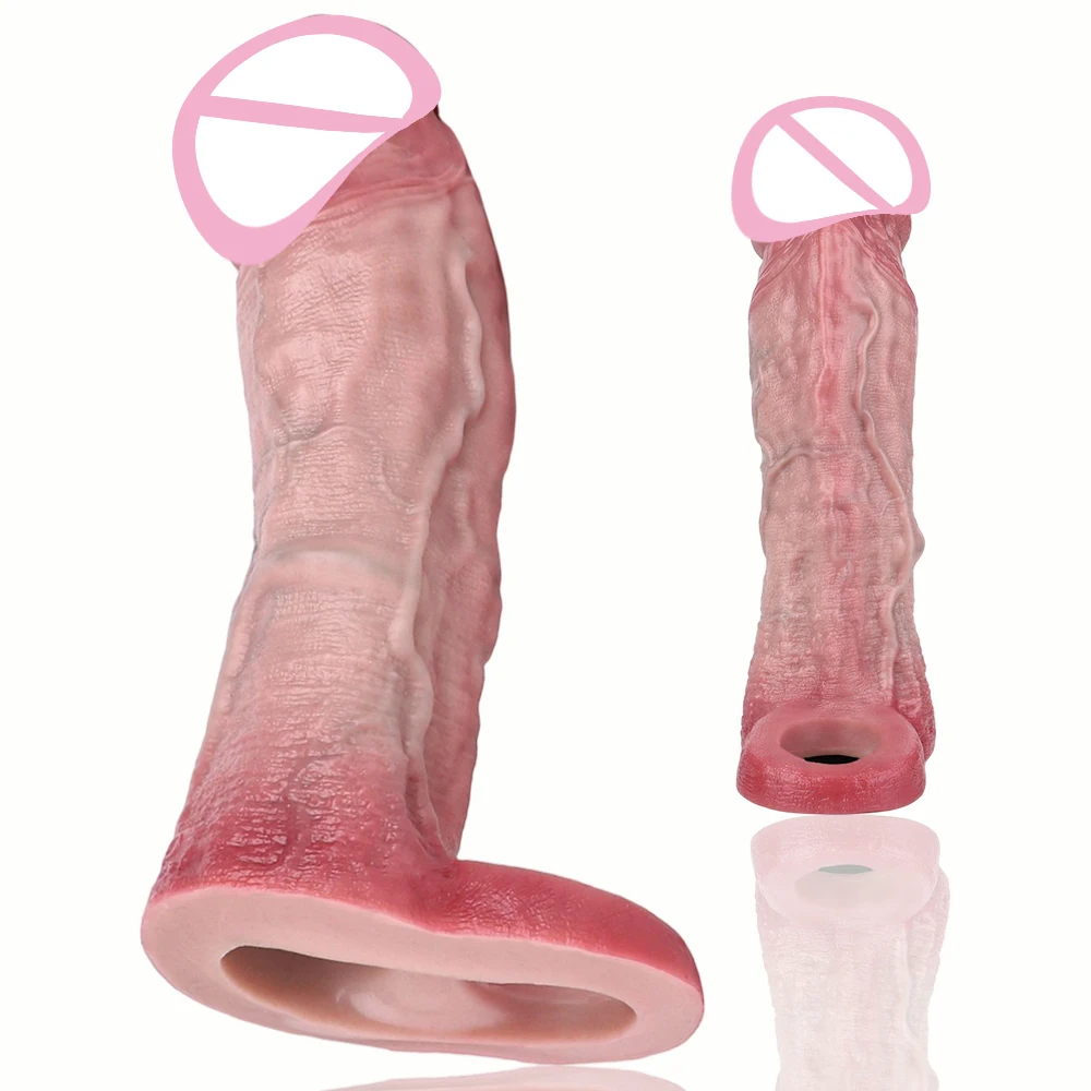 ORALSX Silicone Penis Sleeve Extensions Condom Male Enlargement Delay Ejaculation  Cock Ring Dick Cover Sex Toy For Adult Man Fu