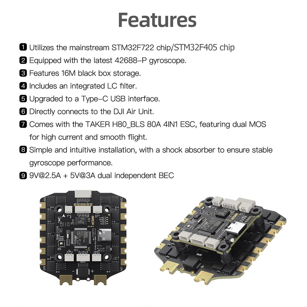 GEPRC TAKER F722/F405 BLS 80A V2 Stack H80_BLS 80A 4IN1 ESC 16MB Black Box XT60 Play with 42688-P Gyroscope for Racing FPV Drone