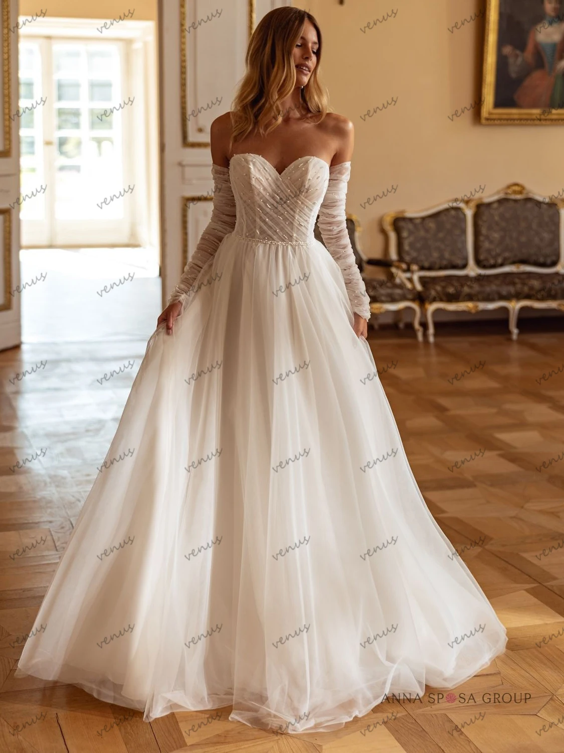 Robes De mariée modernes Robes De mariée élégantes perles bretelles dos nu Robes manches détachables robes De Novia personnalisées 2025