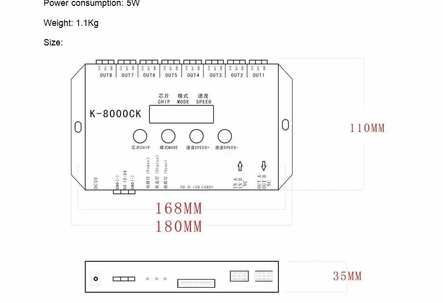 Imagem -04 - Led Pixel Controlador de Cartão sd T9000 Versão Atualizada Off-line8192 Pixels Controlados Saída de Sinal Spi K8000ck