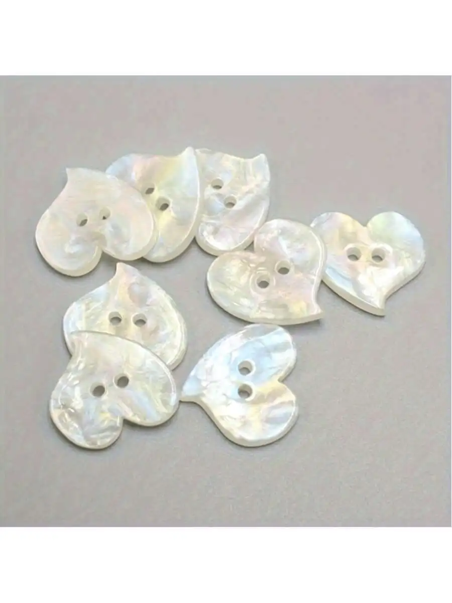 

White Iridescent Heart-Shaped Pearl Shell Buttons With Two Holes For Sewing, Crafting And Garment Embellishment