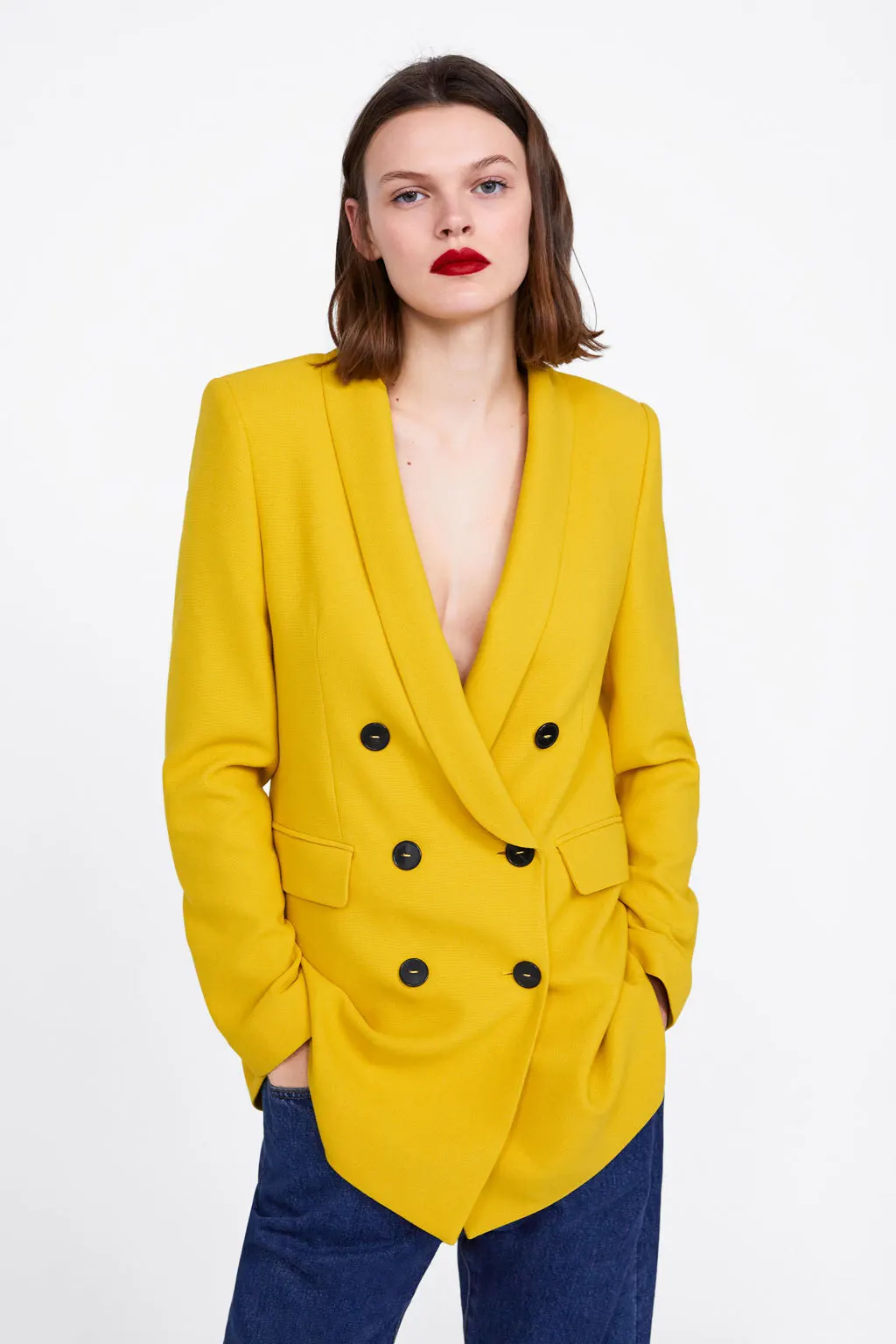  Tesco Fashion Women Suit Blazer Yellow Double Breasted Jacket Autumn Winter Formal Coat Loose Casual Female Suit blazer mujer